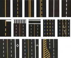 several different types of road markings are shown in this image, including two lanes and one lane