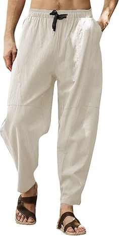 Linen Capri Pants, Yoga Trousers, Hippie Shirt, Mens Linen, Beach Pants, Pencil Pants, Pants Casual, Tapered Pants