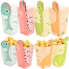 dinosaur treat bags with popcorn in them for birthdays or any special occasion to celebrate