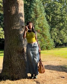 Denim Maxi Skirt Outfit Spring 2024, Museum Date Outfit Summer, Summer Outfits For Midsize, Outfits With Maxi Skirts, Modest Earthy Outfits, Earthy Fits, Summer Long Sleeve, Earthy Outfits, Maxi Skirt Outfits