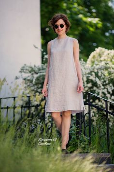 "Linen dress VITA available in 30 color. Handmade from soft stonewashed organic linen. Breathable lightweight this dress is perfect for any occasion. - - - - - - - - - - - - - - - - - - - - - - - - - - - - - Important * Kindly note in reality, the color may be brighter or darker, depending on the resolution and technical capabilities of your computer * Please select the color you like in the drop-down menu * If you need help with determining the color, just contact us * For the colors \"striped\ Long Linen Shirt, Classic Linen Dress, Organic Dress, Natural Linen Dress, Linen Tunic Dress, Linen Shirts Women, Linen Dress Women, White Linen Dresses, Linen Loungewear