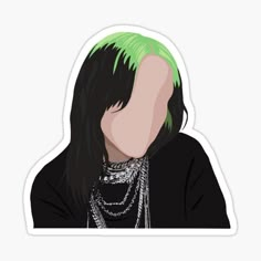 a woman with green hair and necklaces sticker