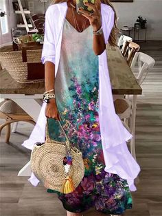 Casual Multicolor Boho Maxi Dress, Casual Multicolor Boho Dress, Casual Multicolor Floral Print Boho Dress, Multicolor Short Sleeve Printed Boho Dress, Casual Multicolor Print Dress For Festivals, Casual Multicolor Print Dresses For Festival, Multicolor Printed Boho Dress With Short Sleeves, Casual Multicolor Print Festival Dress, Spring Multicolor Maxi Boho Dress