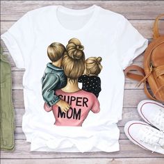 New! Makes A Beautiful Gift For Mother’s Day! Also Available In Black- See The Other Listing In My Closet Mother's Day Theme, Trendy Summer Fits, Cartoon Mom, Mama T Shirt, Cartoon Outfits, Summer Prints, Super Mom, New Girl, Summer Tshirts