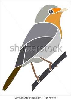 a bird sitting on a branch with white and gray background, in the style of flat art