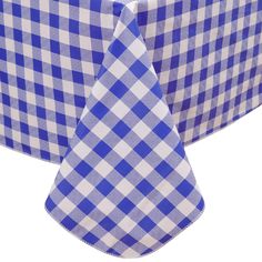 a blue and white checkered table cloth