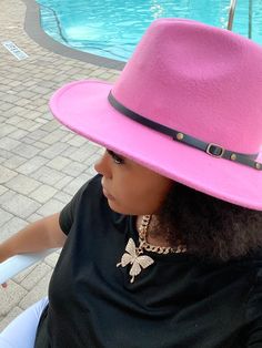 Accessorize any outfit with our most loved fashion fedora. Make heads turn in these. Trendy Pink Fedora Hat, Pink Casual Fedora With Curved Brim, Luxury Pink Fedora With Short Brim, Adjustable Pink Fedora, Luxury Pink Fedora Hat, Pink Fedora, Fedora Outfit, Black Stuff, Outfit Pink