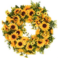 a sunflower wreath is shown on a white background