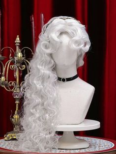 Alice in Wonderland The White Queen Inspired White Long Wavy Synthetic Wig with Curly Bangs Queen From Alice In Wonderland, The White Queen, White Wig, Short White Hair, Steampunk Fashion Male, Gothic Skirts, Curly Bangs, Black Curly, Kawaii Hairstyles