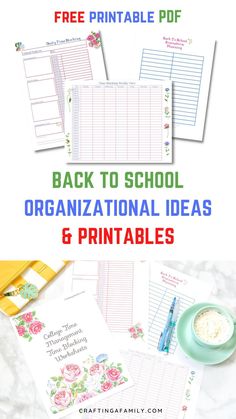 the back to school organization and printables are shown with text overlaying