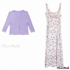 Olivia Mark - Lavender Floral Print Two-Piece Dress Set with Cardigan - Elegant Long Dress Beach Maxi Skirt, Elegant Long Dress, Short Maxi Dress, Fitted Maxi Dress, Lavender Floral, High Waist Dress, Cardigan Outfits, Elegant Dresses Long, Modest Fashion Outfits