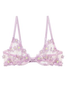 lavender purple adjustable shoulder straps semi-sheer construction floral-lace detailing half cup rear clasp fastening Bra Items, Versace Outfit, City Dress, Ballet Pumps, Iconic Bags, Demi Bra, Boot Pumps, Lavender Purple, Summer Beach Wear