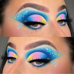 #creativemakeup #cutcrease #makeuplook #colourfulmakeup #mua Trippy Makeup, Dramatic Eyeshadow, Tutorial Eyeshadow, Sparkly Makeup, Makeup Board, Makeup Tutorial Eyeshadow, Starry Eyed