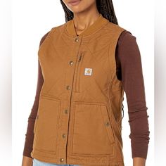 Nwt Carhartt Rugged Flex Canvas Insulated Rib Collar Vest Women Ov4423-W Relaxed Fit Size M. Carhartt Vest Outfit, Carhartt Vest, Olive Green Vest, Mens Rugged, Carhartt Style, Carhartt Jackets, Vest For Women, Collar Vest, Carhartt Womens