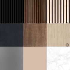 the different shades of wood and marble are shown in this image, including black, white,