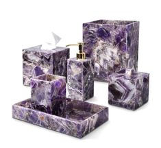 purple marble bathroom accessories set with tissue dispenser