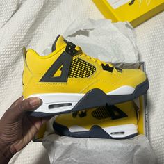 Selling Never Worn Jordan 4 Retro Lightning (2021) (Gs) In Size 6y. Shoes Were Purchased From Stock X In 2022. Comes With Original Box But The Top Is Damaged. Stock X Authentication Tag Attached To Shoe. Yellow High-top Jordan Shoes For Sports, Yellow Jordan Shoes With Cushioned Footbed For Sports, Yellow Sneakers With Boost Midsole, Yellow Basketball Shoes With Cushioned Footbed For Light Sports, Yellow Cushioned Basketball Shoes For Light Sports, Yellow Cushioned Basketball Shoes For Streetwear, Yellow High-top Air Jordan 4 With Branded Insole, Yellow Jordan Sports Shoes With Round Toe, Yellow Custom Sneakers With Air Max Cushioning