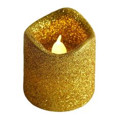 a gold glitter candle holder on a white background