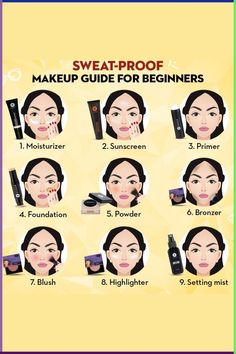 Begginer Make Up Tutorial Natural, Makeup Guide For Beginners, Makeup Routine Guide, Sweat Proof Makeup, Makeup Life Hacks, Makeup Steps, Learn Makeup, Beginners Eye Makeup