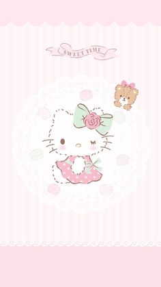 a hello kitty wallpaper with two teddy bears