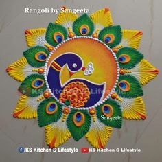 rangolii by sangeeta with peacock and flower design