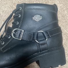 This Super Cute Pair Of Boots Are Leather With Wonderful Tread Basically Brand New The Zippers Work Perfectly. There Is A Buckle To Adjust And Laces. This Pair Of Boots Is A Women’s 10 Harley Davidson Woman Boots, Harley Davidson Shoes For Women, Harley Davidson Shoes, Harley Davidson Boots, S 10, Shoes Heels Boots, Shoes Women Heels, Heeled Boots, Harley Davidson