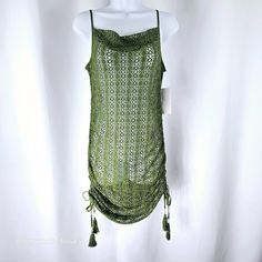 - Nwt - 1.State Beach Olive Green Cowl Neck Tank Dress/Cover Up. - Adjustable Spaghetti Straps. - Open Crochet Lace Pattern. - Shirred Sides With Beaded Tassel Decoration. - 85% Polyester 15% Cotton - Approximate Lay Flat Measurements: Ptp 16" Waist 14" Hips 15" Length 30" Neckline To Hem. - Women's Clothing Size X-Small. Smoke Free Location. Same Or Next Day Shipping. Spring Beachwear Crochet Lace Top, Spring Lace Crochet Top For Beachwear, Green Crochet Top For Spring Vacation, Summer Green Crochet Top, Green Crochet Beachwear Top For Summer, Green Crochet Beachwear Top For Spring, Green Crochet Beachwear Dress For Spring, Green Crochet Top For Beachwear In Spring, Green Crochet Top For Spring Beachwear