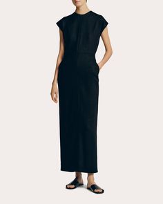 Minimalist in form, this Sophie et Violà dress is crafted from a black linen-viscose blend. The cap-sleeve silhouette is gently shaped with a seamed waist and vented back hem.Back-zip closureCapped sleevesSeamed waistlineSide pocketsVented back hemSelf: 70% linen, 30% viscoseLining: 100% polyesterDry cleanMade in Spain Size & Fit Please note, below measurements reflect Sophie et Violà's size chart, not the actual garment. Size 34 (US 2): 31.49in bust, 23.62in waist, 34.64in hips Size 36 (US 4): Black Linen Short Sleeve Dress, Black Linen Midi Dress With Short Sleeves, Short Sleeve Linen Maxi Dress For Work, Elegant Fitted Black Linen Dress, Elegant Black Fitted Linen Dress, Fitted Black Linen Dress For Work, Sleeve Silhouette, Linen Midi Dress, Black Linen