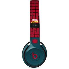 the spiderman headphones are blue and red