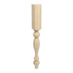 a tall wooden candle holder on a white background with clippings to the bottom