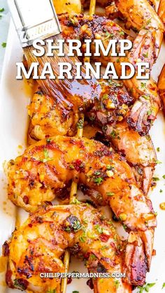 shrimp marinade on skewers with text overlay