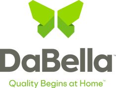 the logo for dabella quality begins at home, with two green butterflies on it