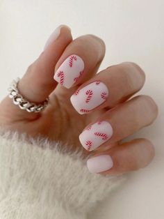 Red and White  Collar     Embellished   Beauty Tools Fake Nails White, Diy Acrylic Nails, Nail Candy, Red Nail, Stick On Nails