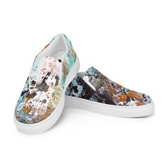 These shoes feature custom artwork from the original acrylic painting "Bark" and come with removable soft insoles and rubber outsoles. *  100% polyester canvas upper side *  Ethylene-vinyl acetate (EVA) rubber outsole *  Breathable lining, soft insole *  Elastic side accents *  Padded collar and tongue *  Printed, cut, and handmade Important: This product is made especially for you as soon as you place an order, which is why it takes us a bit longer to deliver it to you. Making products on demand instead of in bulk helps reduce overproduction, so thank you for making thoughtful purchasing decisions! Please note, that due to this item's custom nature, it is non-refundable/non-returnable.  A size guide is provided in the images to help you take the appropriate measurements before purchasing. Art Sneakers, Artistic Hand Painted Slip-on Custom Sneakers, Multicolor Slip-on Sneakers With Floral Print, Multicolor Textile Slip-on Sneakers, Multicolor Textile Slip-on Canvas Shoes, Multicolor Hand Painted Slip-on Sneakers, Bark Texture, Texture Design, Custom Artwork