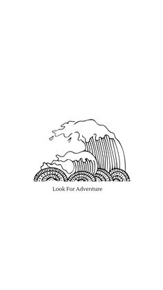 the logo for an adventure park with waves and mountains in black ink on a white background