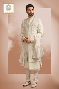 Royal his-highness look for grooms. Royal sherwani for royal wedding. Royal Groom Sherwani Indian Weddings, Anarkali Sherwani Men, Royal Sherwani For Groom, Shervani Design For Men, Engagement Outfit For Man, Men Sherwani Wedding