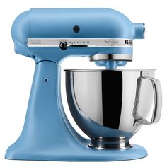 a blue kitchen mixer on a white background