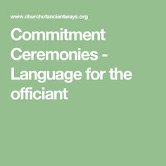 the front cover of a book with white lettering on it and green background, which reads'comments - language for the officiant '