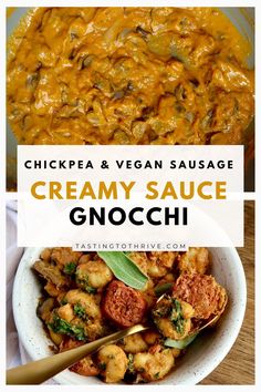 chicken and vegan sausage creamy sauce gnocchi