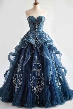 Dark Blue Fantasy Gown, Blue Victorian Ball Gown, Navy Blue Fantasy Gown, Luxury Blue Victorian Dress, Luxury Blue Princess Gown, Navy Blue Ball Gown, Hippie Chic Fashion, Blue Ball Gowns