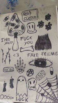 a piece of paper with drawings on it and some words written in the middle that read,'i think you fake friends '