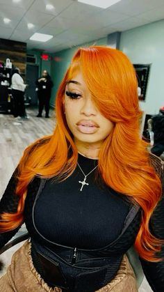 #gingerhair #gingereig #gingerlacewig #explore #viral #hair #hairstyles #extensions #curlyhair #naturalhair #curly #style #love #bombfallhair #melanin #black #blackgirlmagic #blackhairstyles #bomb #wig #wigs #closure #frontal #360wig #Peruvian #Peruvianhair #deepwave #middlepart #lusciouscurls #blackhairmag #naturalhairstyle #weaveologist #hairgoals #bundlesdeals #bundlesforsale #unprocessedhair #quickweave #hairbundles #bodywavebundles #bodywavehair #virginbundles #gluelessinstall #sewinweave #traditionalsewin #naturalsewin #sewins #bodywavewigs #leaveoutsewin #lol #sidepart #jetblackhair #myrahaircollection Ginger Bob Lace Wig, Orange Frontal Wig Hairstyles, Fall Baddie Hairstyles, Ginger Lace Front Wigs Dark Skin, Burgundy Red Wig Black Women, Ginger Hair Outfits Black Women, Black Wig With Color Highlights, Ginger Bangs Black Women, Ginger Wig Hairstyles For Black Women