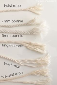 four different types of rope are shown in this image, with the names on them