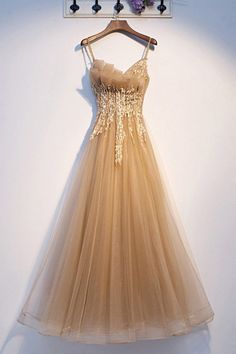 Shop Luxe Champagne Gold Aline Tulle Prom Dress With Beaded Straps online. SheProm offers formal, party, casual & more style dresses to fit your special occasions. Valentines Ball, Chifon Dress, Prom Dress Champagne, Champagne Formal Dresses, Lace Long Prom Dress, Champagne Evening Dress, Champagne Prom Dress, Formal Ball Gown, Dress Champagne