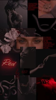 a collage of different images with the words red on them and an image of a woman's face