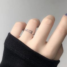 Simple Silver Safety Pin Cuff Ring, Platinum, Mid Ring, Pinky Ring Size:Adjustable 5.5-8.5 Mid Rings, Ring Party Jewelry, Aesthetic Rings, Silver Rings Simple, Necklace Ring, Cuff Rings, Christmas Gift Jewelry, Pinky Ring, Rings For Her