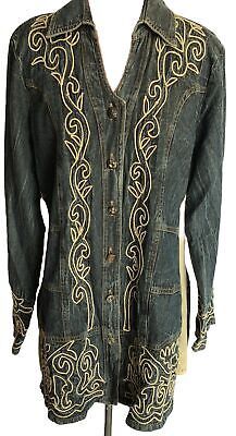 Parsley & Sage Denim Jacket Woman Large Embellished Cording Applique Western-277 | eBay Elegant Fitted Long Sleeve Denim Jacket, Embellished Long Sleeve Denim Jacket For Fall, Long Sleeve Embellished Denim Jacket For Fall, Embellished Fitted Denim Jacket, Denim Long Jacket, Denim Patterns, Pattern Tattoo, Long Jacket, Plain Tshirt