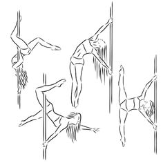 three people are doing acrobatic tricks on the pole