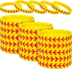 Quantity: 24 packs softball bracelets for softball player and softball teams; Gifts and accessories for players, women, girls, coaches, teams, high school softball teams, women's leagues Size: these wristbands are in the same size, each measures 2.56 inches in diameter, 0.5 inches in width, it can be stretched to fit different hands, one size fits most kids, teens Softball gifts: you can apply these softball elastic silicone bracelet as wonderful gifts to your mom, girlfriends, friends or softball team players, also can be applied for hair ties or as bracelets Special design: these adorable bracelet feature softball patterns, unique and stylish, wonderful accessories for softball players, can enhance the whole sporting experience, great for softball fans, softball moms or anyone who loves Softball Party Ideas, Baseball Bracelets, Softball Birthday Party, Softball Room, Softball Teams, Softball Bracelet, Softball Birthday, Softball Team Gifts