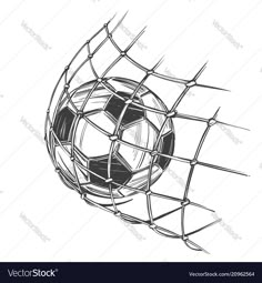 a soccer ball in the goal net